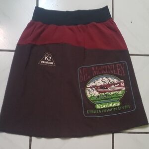 Vintage handmade "Mt.McKinley, K2Aviation, Alaska" maroon, lime and black Skirt